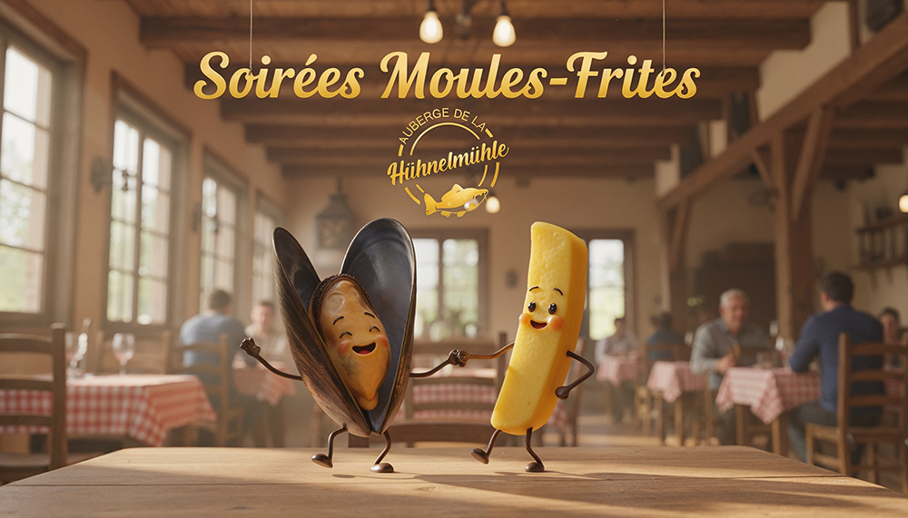 Soirées moules-frites à volonté à Scherwiller – Auberge de la Huhnelmuhle